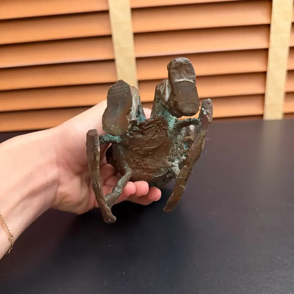 Vintage Heavy Brass Man Reading in Rocking Chair Sculpture